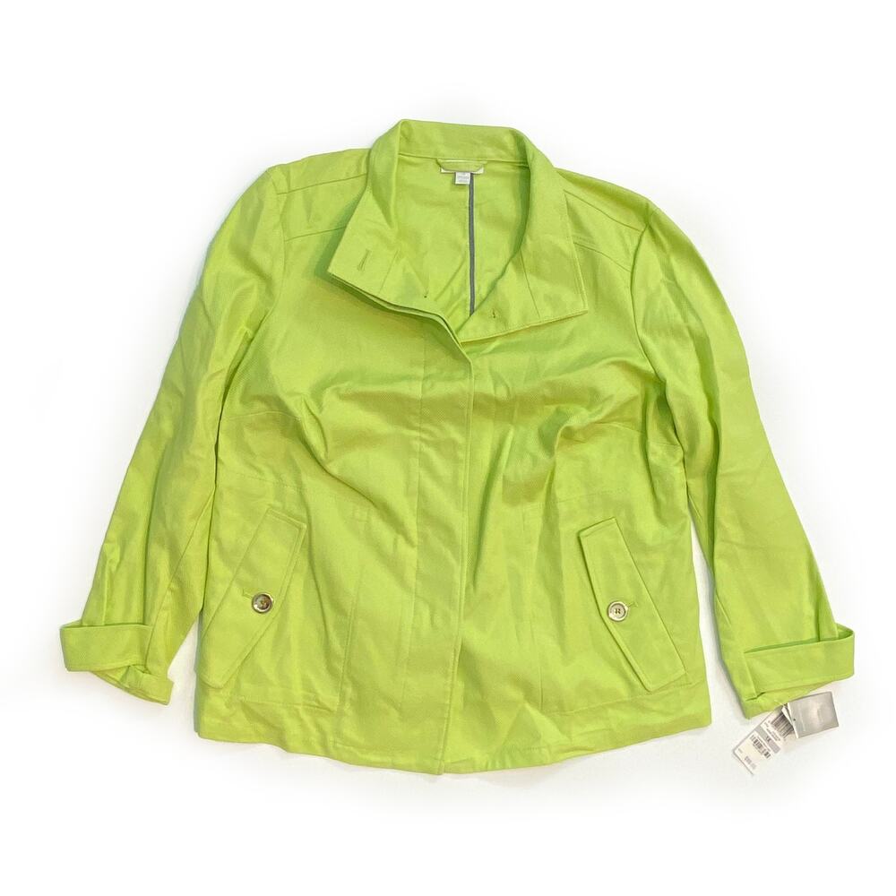 Charter Club : NEW $99 Textured Lime Green Hidden Meadow Gold Button Jacket : 1X